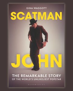 The cover of the book Scatman John: The Remarkable Story of the World's Unlikeliest Popstar by Gina Waggott, with a picture of Scatman John mid-scatsing on the cover. 
